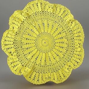 Vintage Round Crocheted Yellow Crochet Doily - 16”